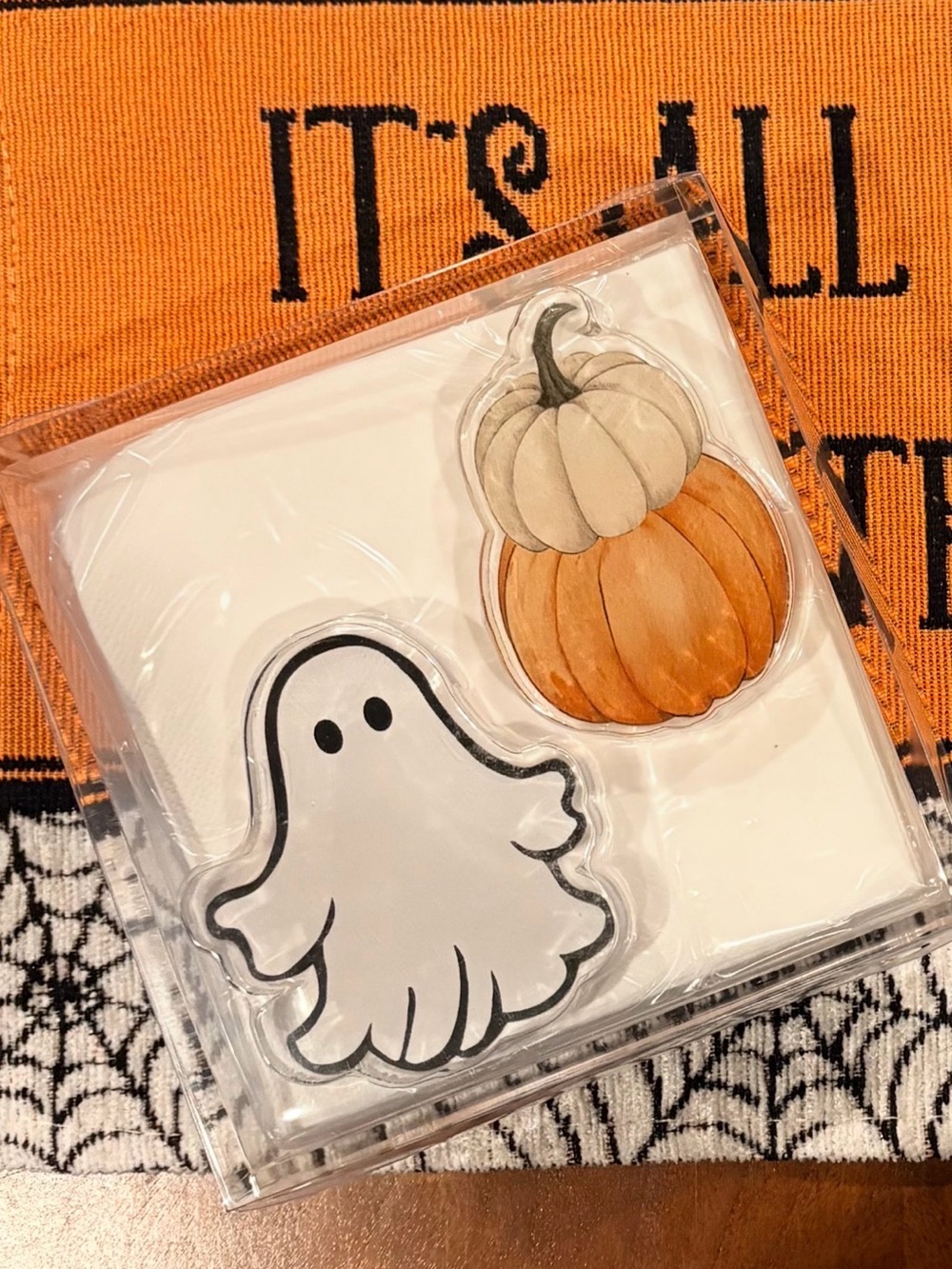 2 pc. NEW! Napkins holder with decorative Halloween and fall placemat included.